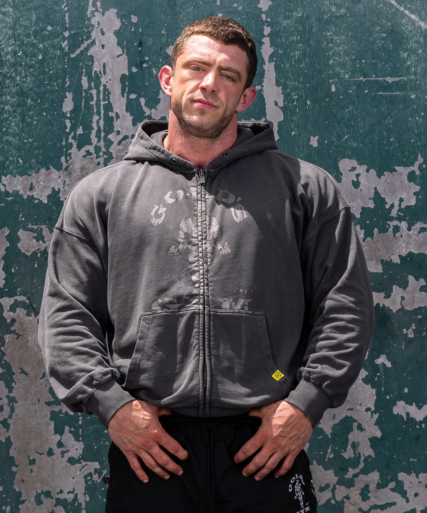 [大Hpick] GOLD'S FILLED JOE GARMENT DYED HOODIE ZIP-UP [CHARCOAL]