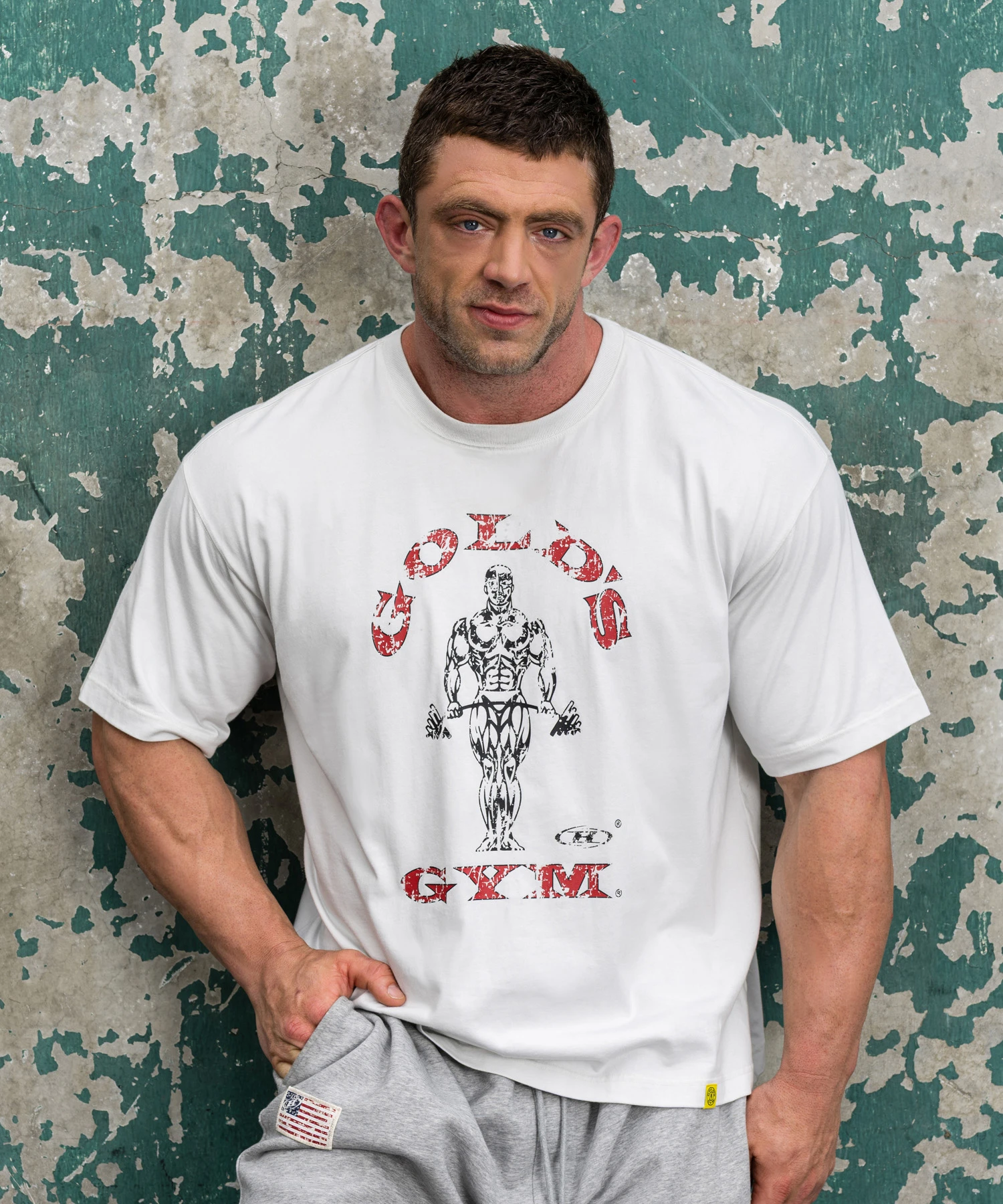 GOLD'S GYM MUSCLE JOE GARMENT DYED T-SHIRTS [OFF WHITE]