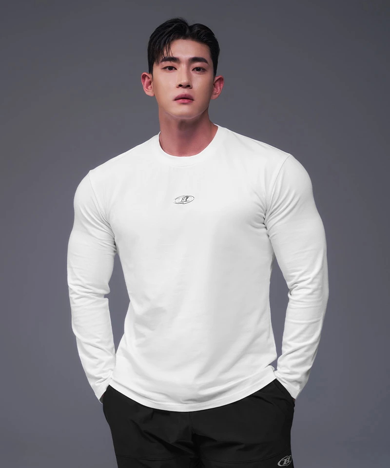 SILVER B LOGO MUSCLE FIT LONG SLEEVE [WHITE]