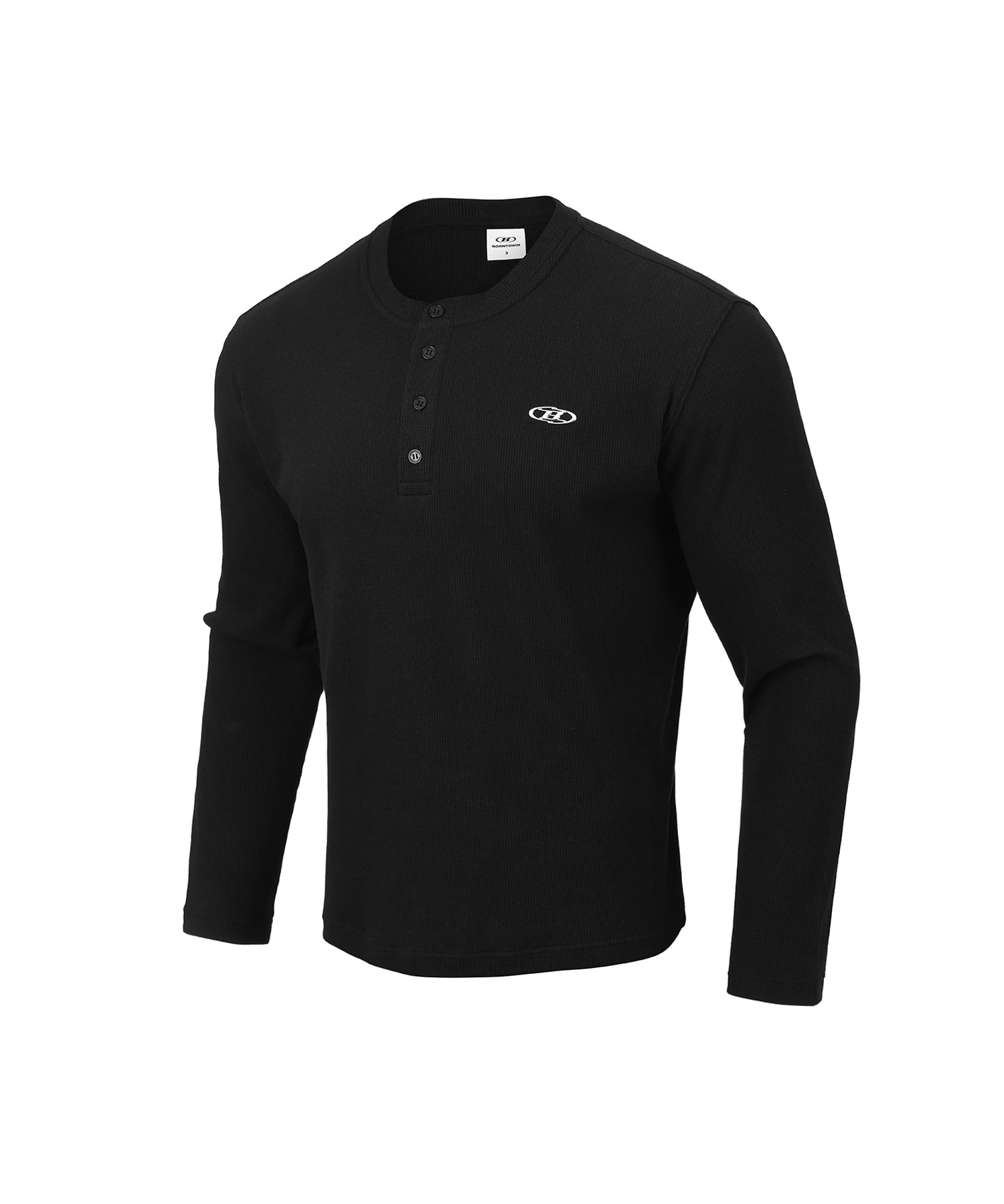 [大H pick ]B PENDANT HENRY NECK WAFFLE LONG SLEEVE [BLACK]