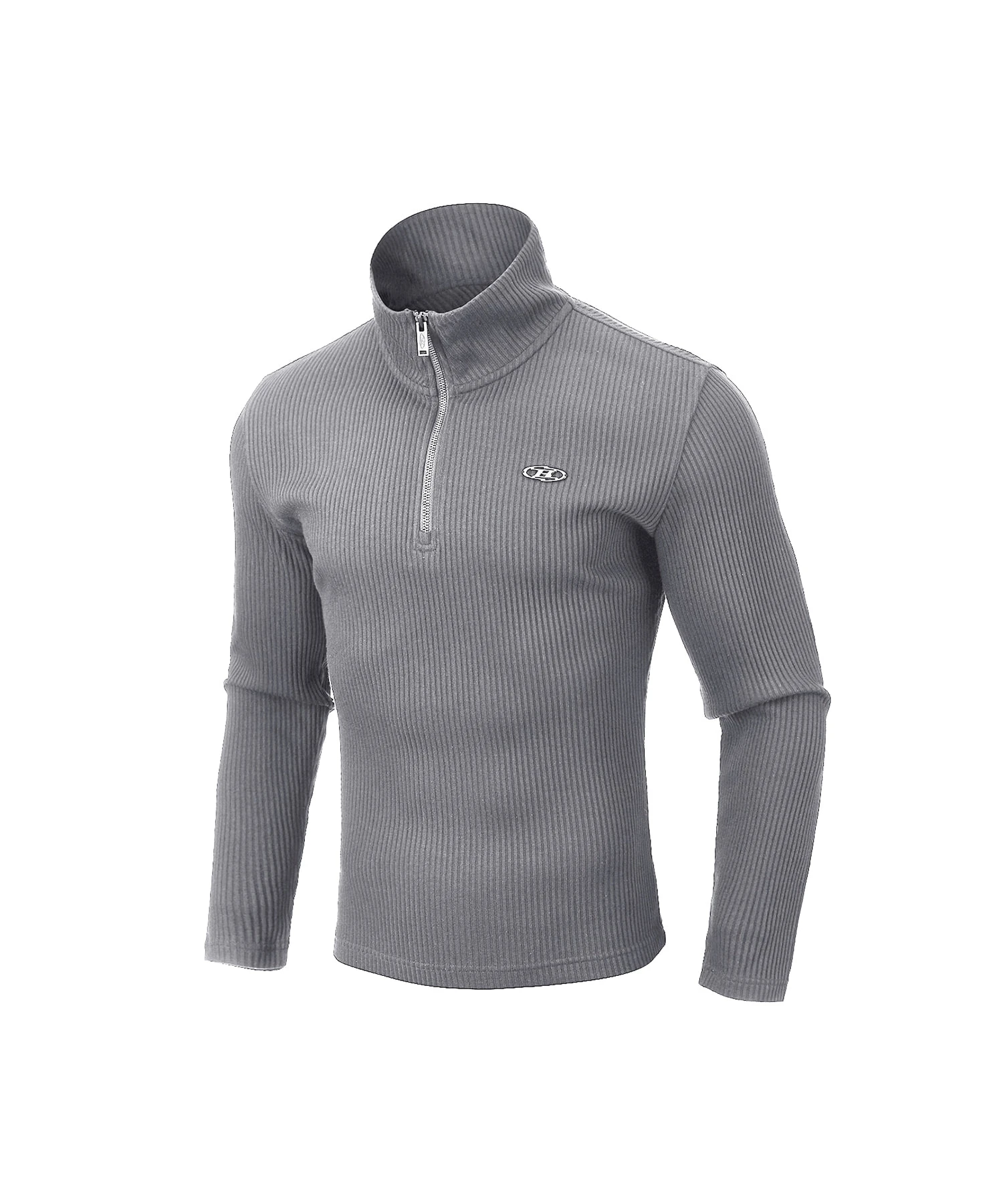 [大Hpick]B PENDANT RIBBED HALF ZIP-UP LONG SLEEVE [MELANGE GREY]