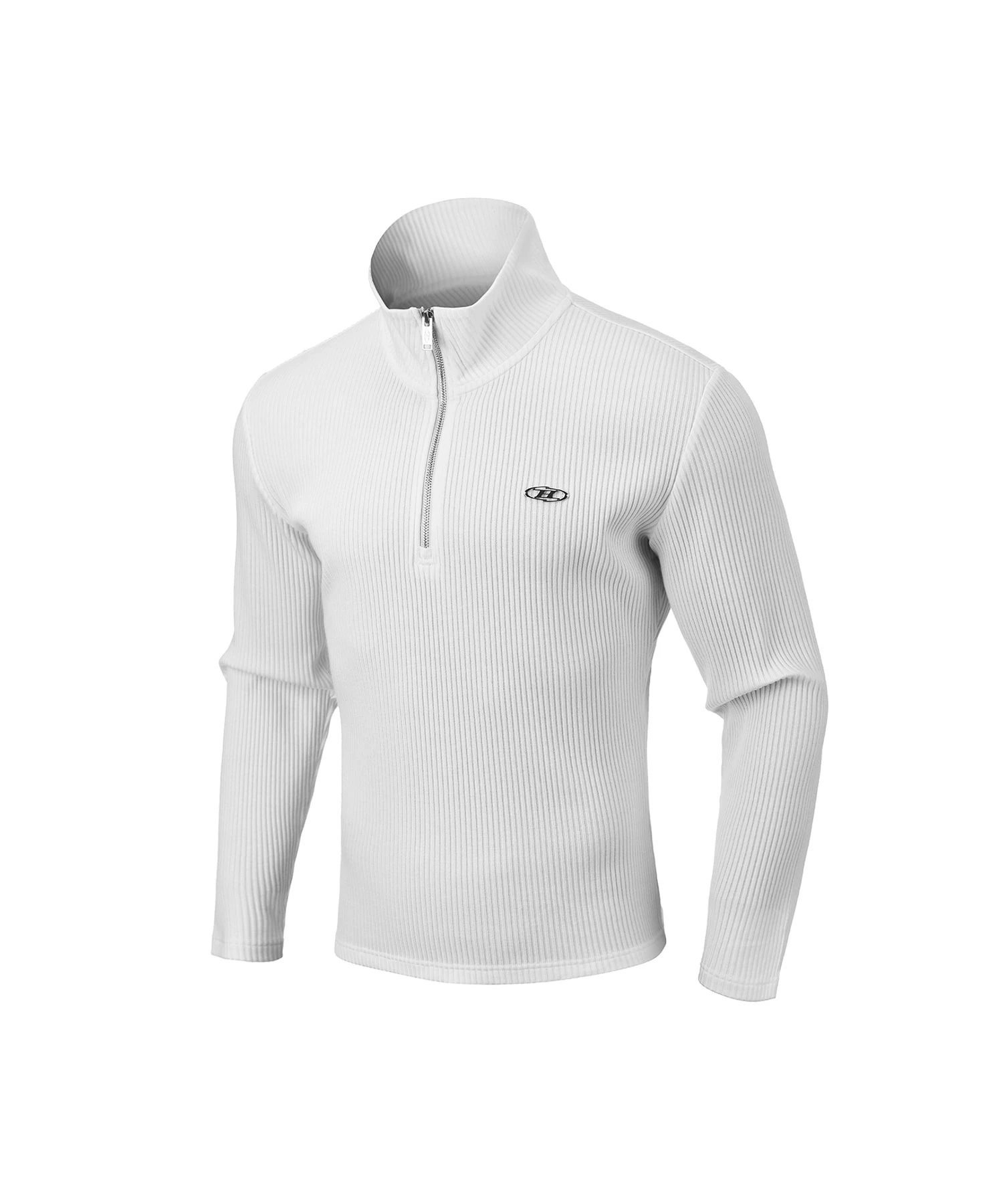 B PENDANT RIBBED HALF ZIP-UP LONG SLEEVE [WHITE]