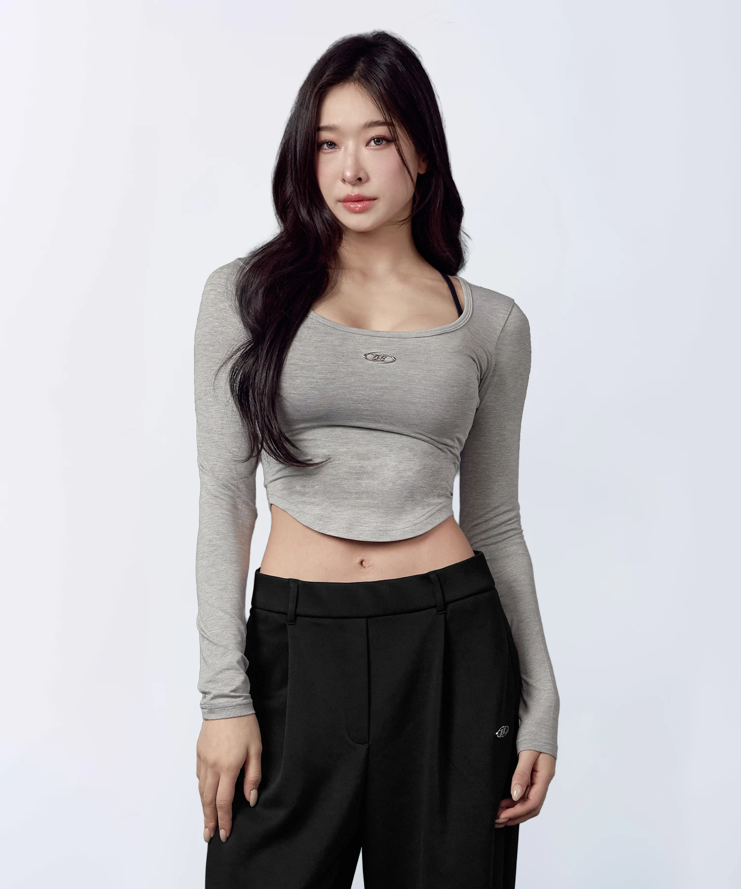 W U-NECK MODAL LONG SLEEVE [MELANGE GREY]