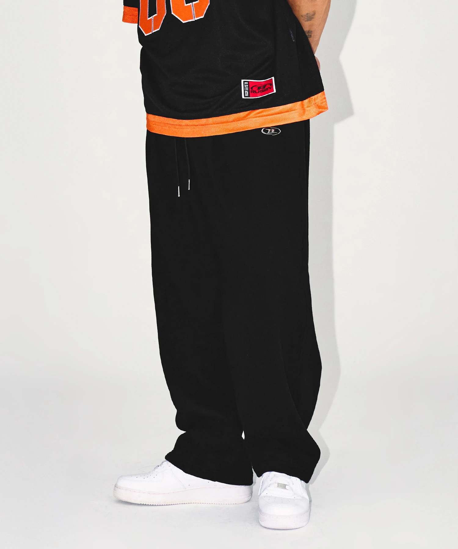 [大H pick]CHROME B SEMI WIDE PANTS [BLACK]