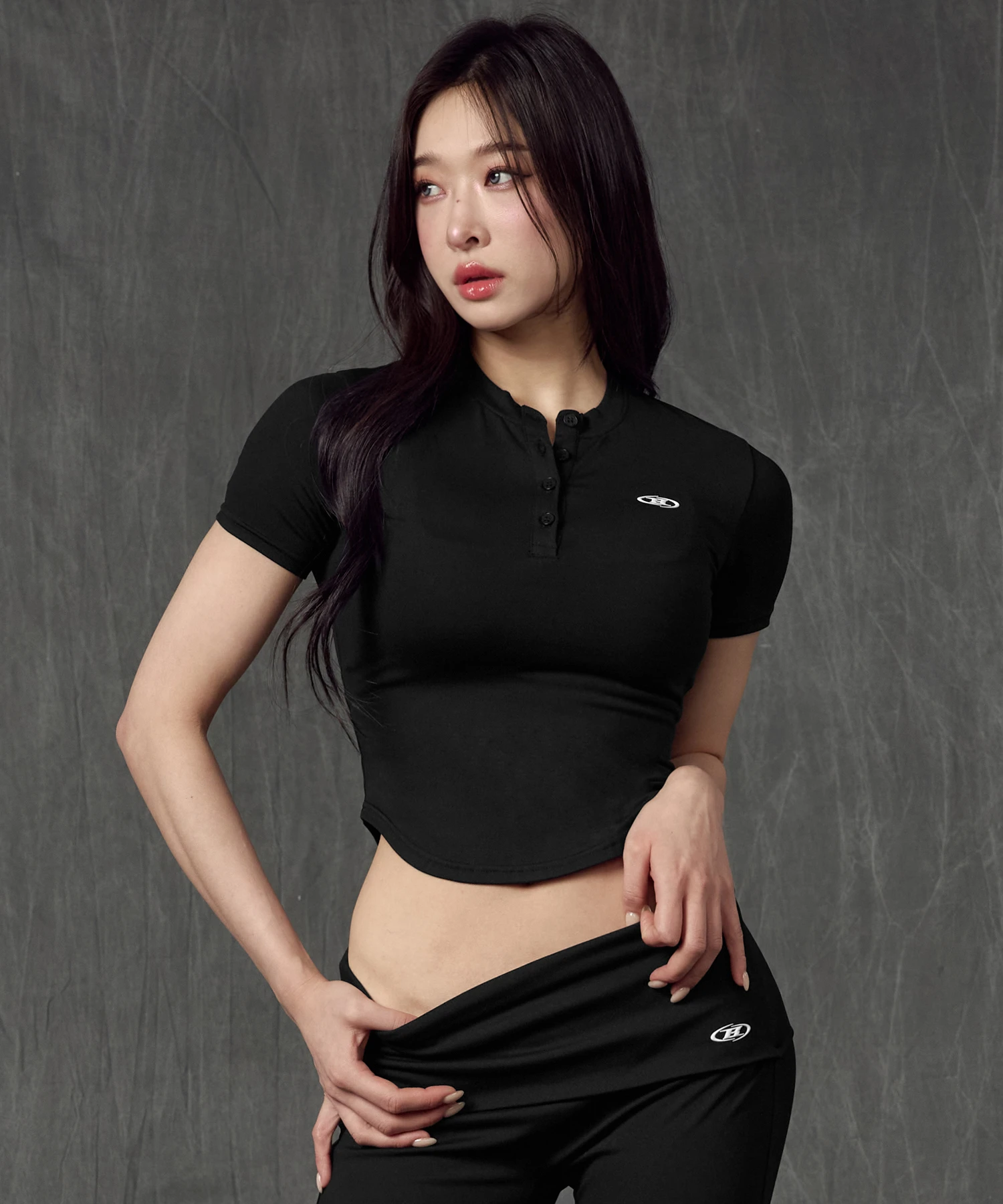 W B SOFT HENRY NECK T-SHIRTS [BLACK]