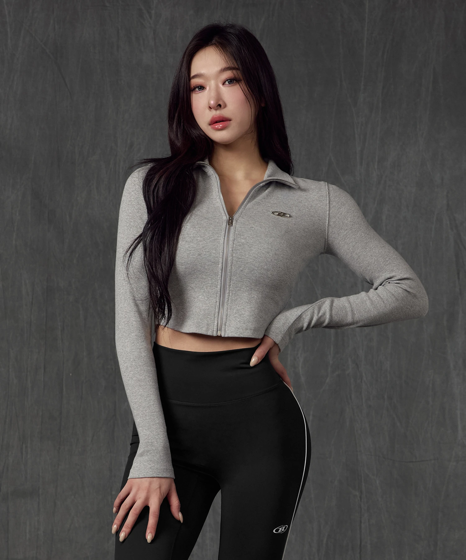W B PENDANT RIBBED ZIP-UP [MELANGE GREY]