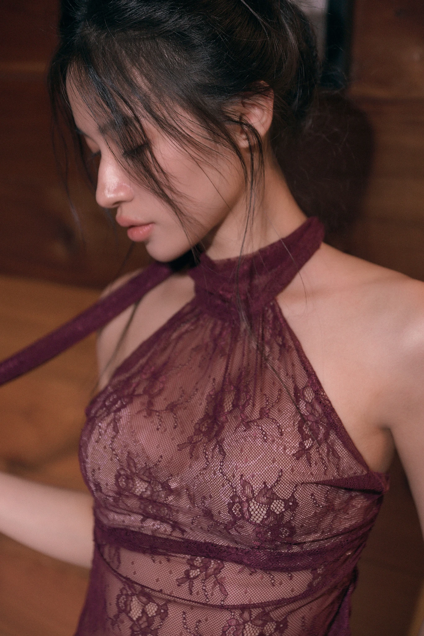 Lacy Dreamer Halter Top - Burgundy