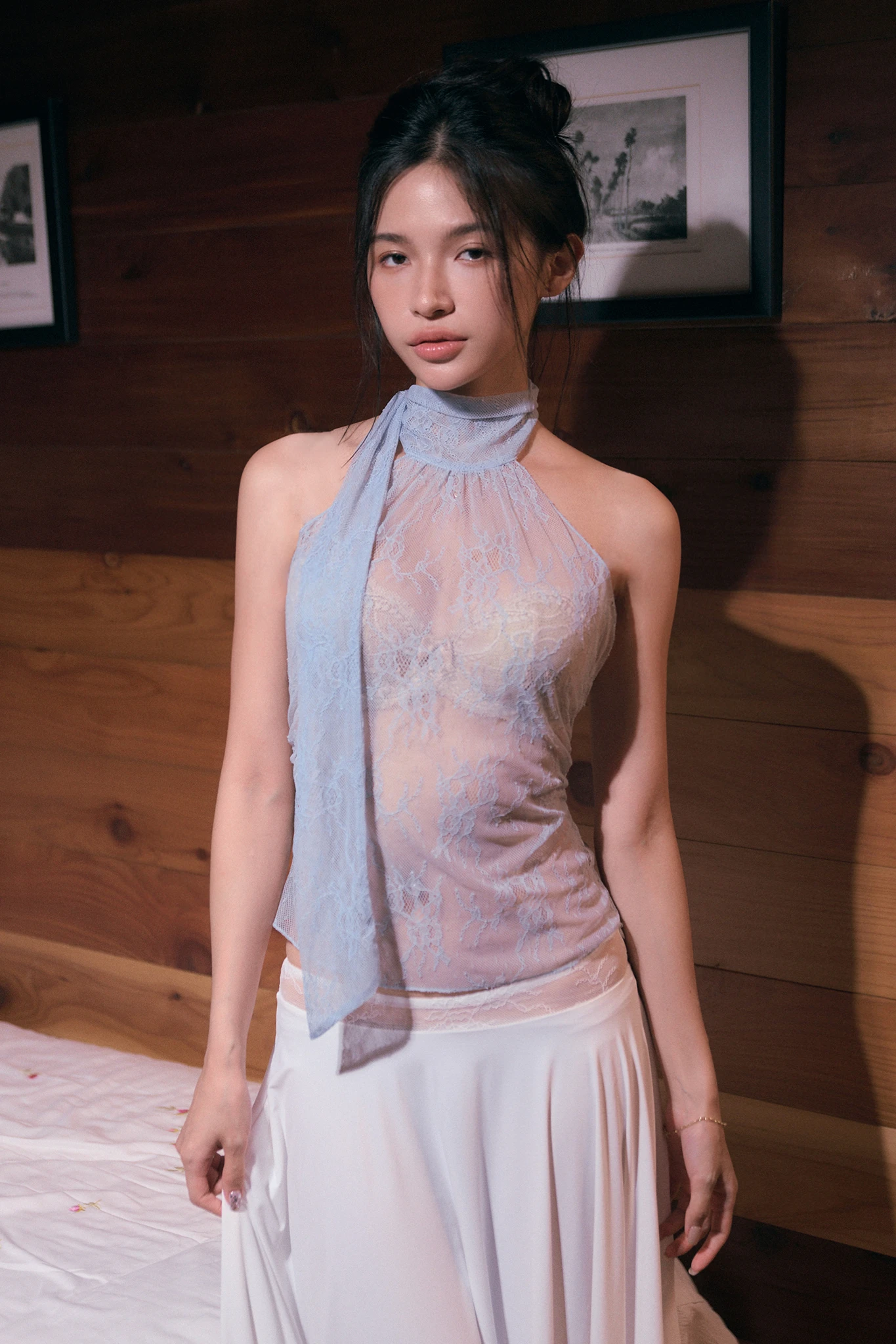 Lacy Dreamer Halter Top - Baby Blue