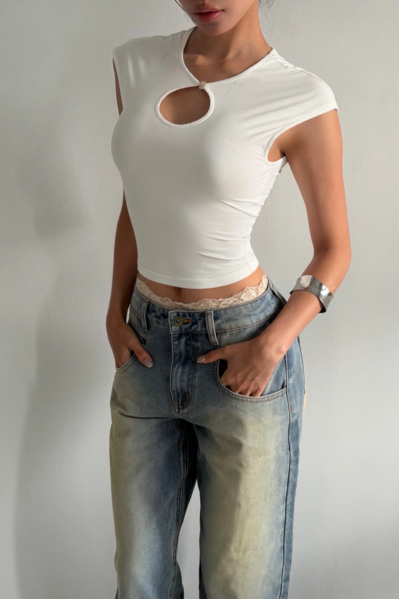 Over the Moon Cut-Out Top - White