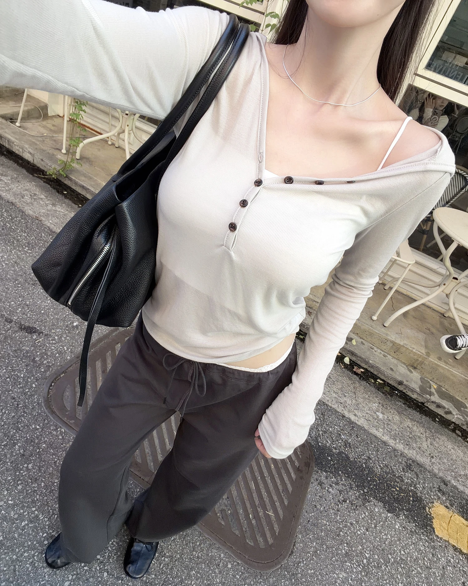 T9022 鈕扣連帽上衣 / 灰杏