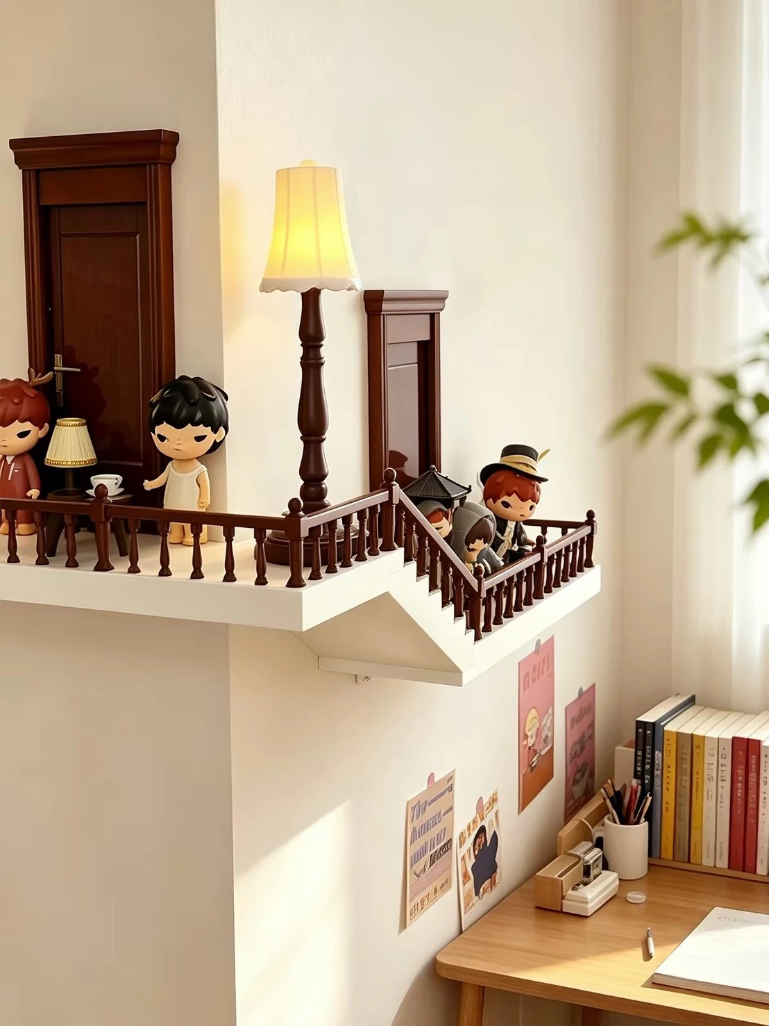 3D打印轉角盲盒收納展示架樓梯微景觀（贈歐式檯燈）