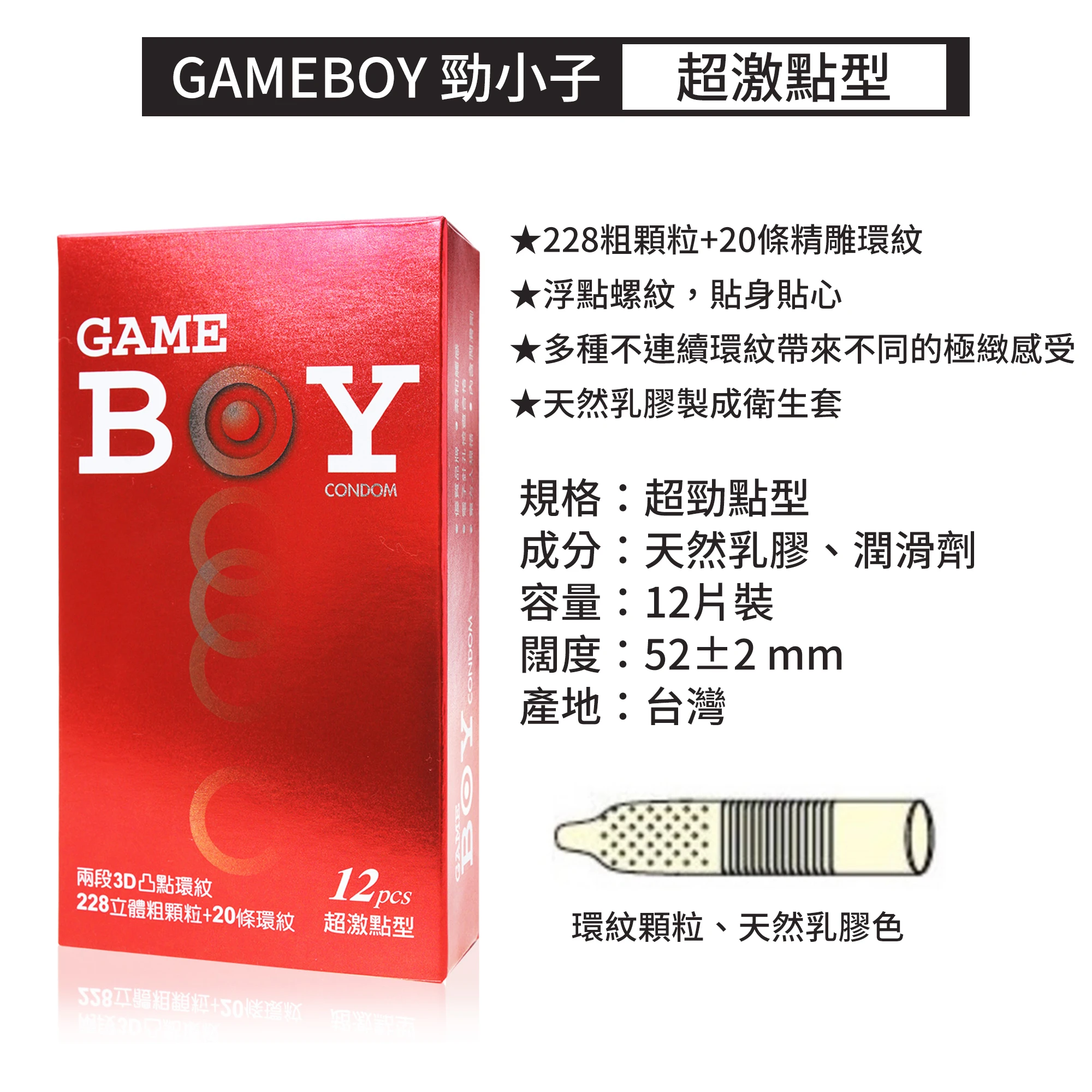 GAMEBOY 勁小子 超激點型保險套 12片裝