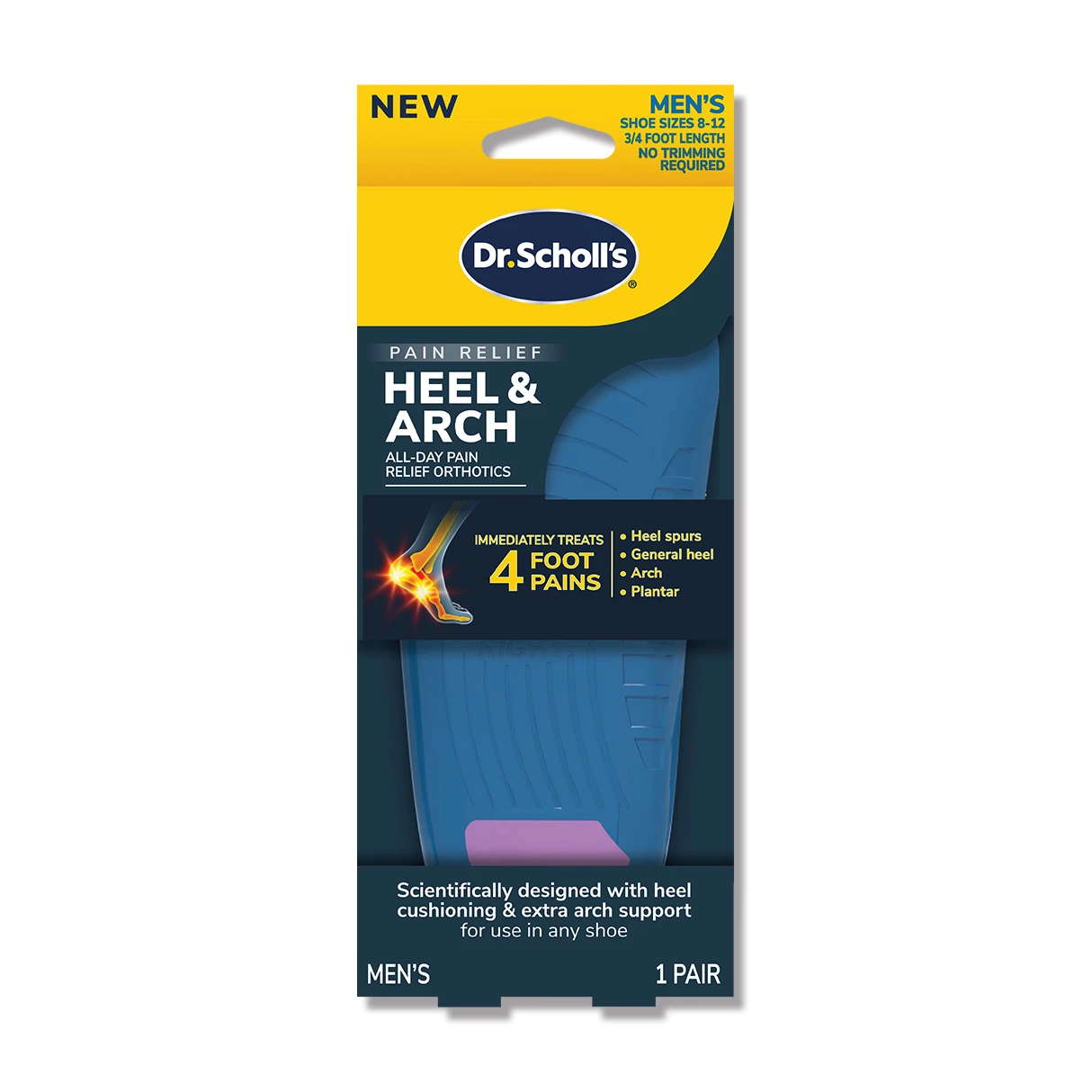 Dr. Scholl's 爽健舒緩鞋墊 足跟足弓防護用 3/4型(男用)