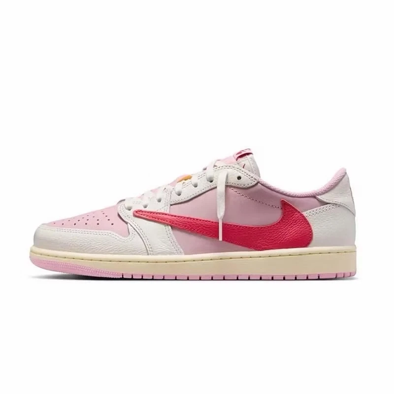 Travis Scott x Air Jordan 1 Low OG "Tropical Pink" 聯名款 倒鉤 米白粉色 男女鞋 IQ7604-101