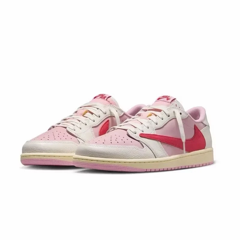 Travis Scott x Air Jordan 1 Low OG "Tropical Pink" 聯名款 倒鉤 米白粉色 男女鞋 IQ7604-101