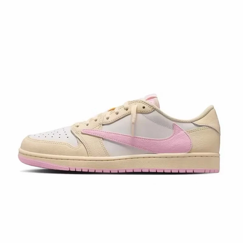 Travis Scott x Air Jordan 1 Low OG "Muslin" 聯名款 倒鉤 米白粉色 男女鞋 IQ7604-100