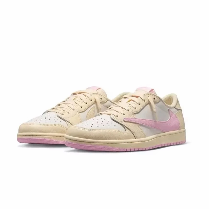 Travis Scott x Air Jordan 1 Low OG "Muslin" 聯名款 倒鉤 米白粉色 男女鞋 IQ7604-100