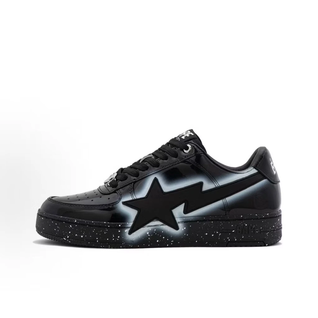 A Bathing Ape Bape BapeSTA OS 黑色漆皮 大流星 噴漆潑墨效果