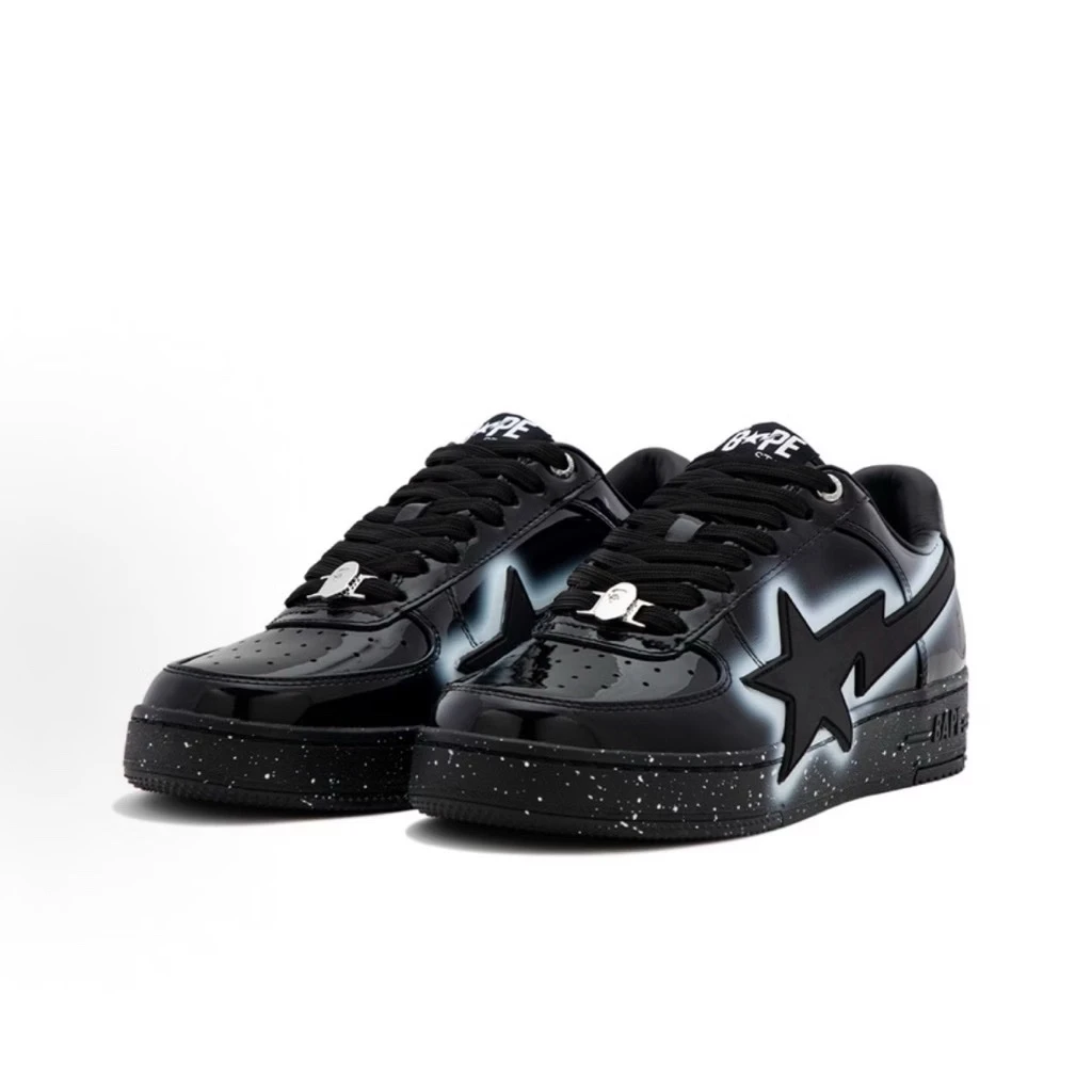 A Bathing Ape Bape BapeSTA OS 黑色漆皮 大流星 噴漆潑墨效果