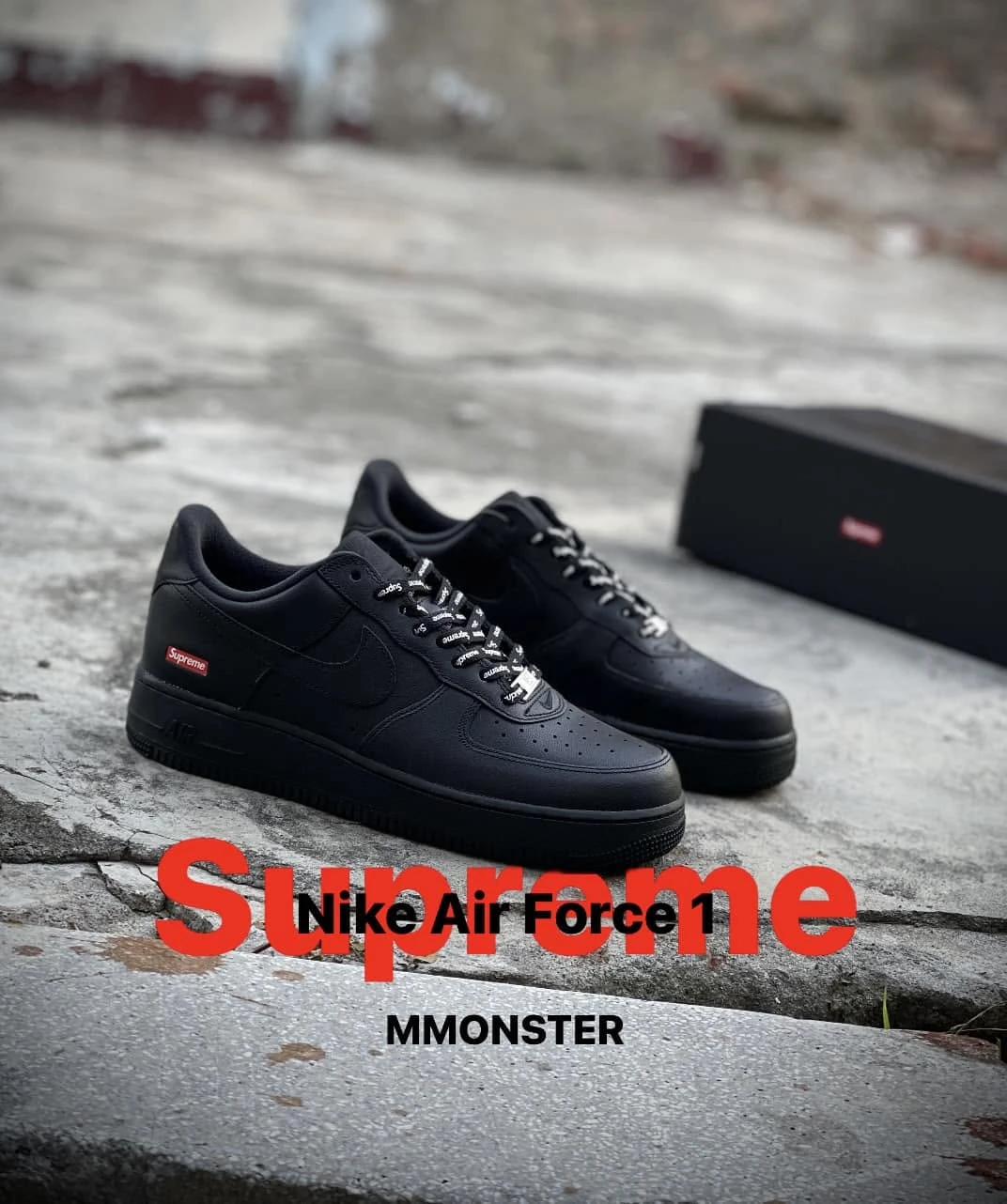 Supreme x Nike Air Force 1 Low Box Logo Black 黑色 CU9225-001
