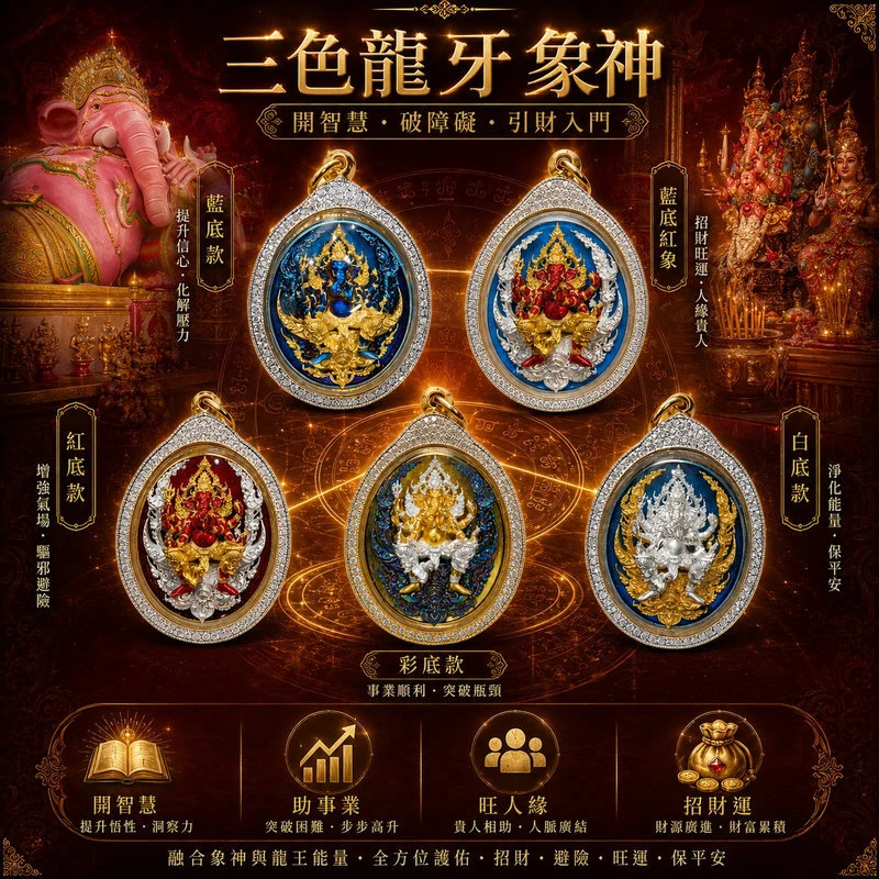 三色龍牙象神｜粉紅象神廟祈願款・五款可選｜開智慧・破阻礙・招貴人・聚財氣