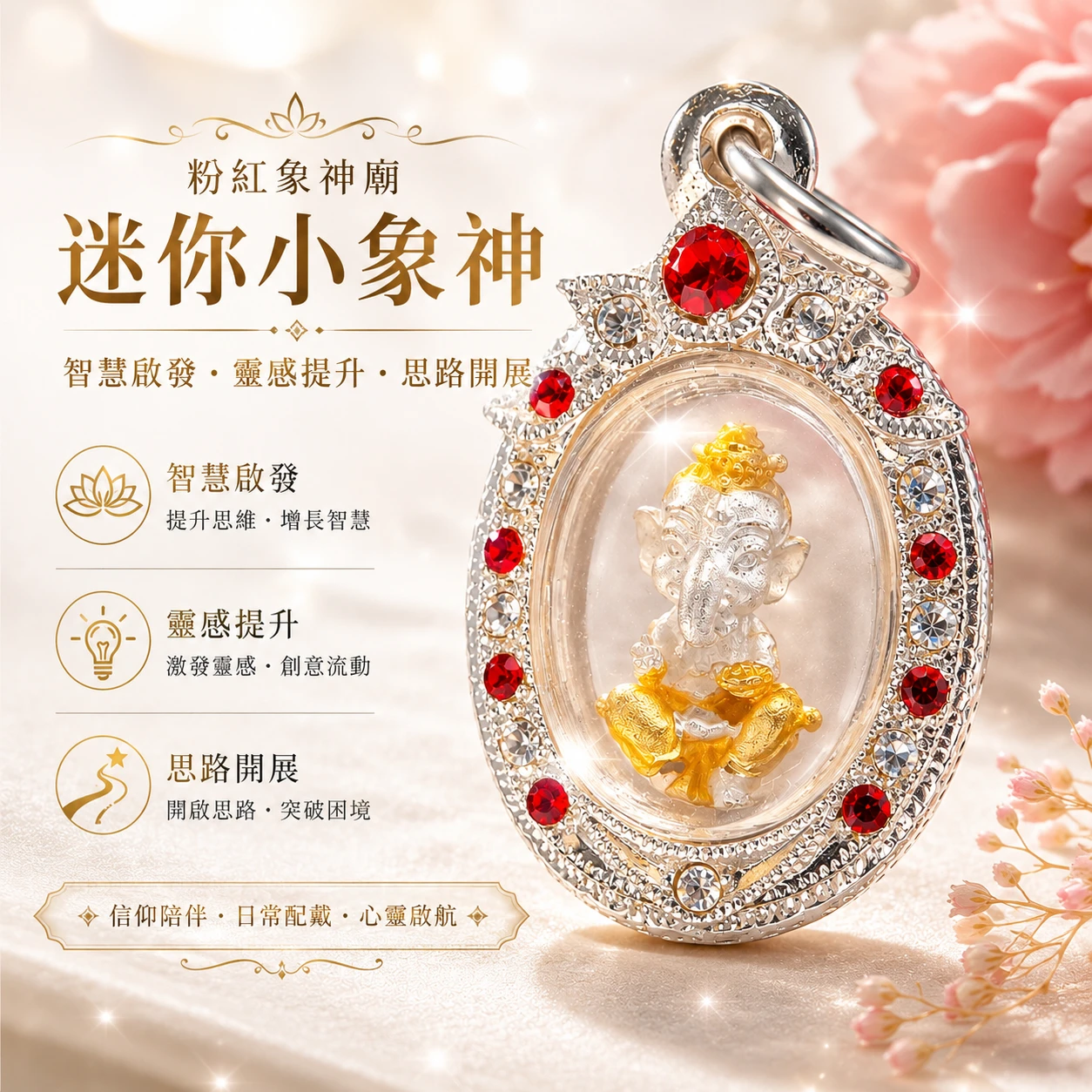粉紅象神廟 迷你小象神｜智慧啟發・靈感提升・思路開展｜精巧隨身款
