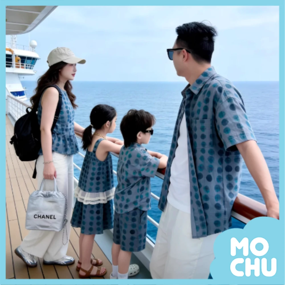 海洋波點造型親子裝