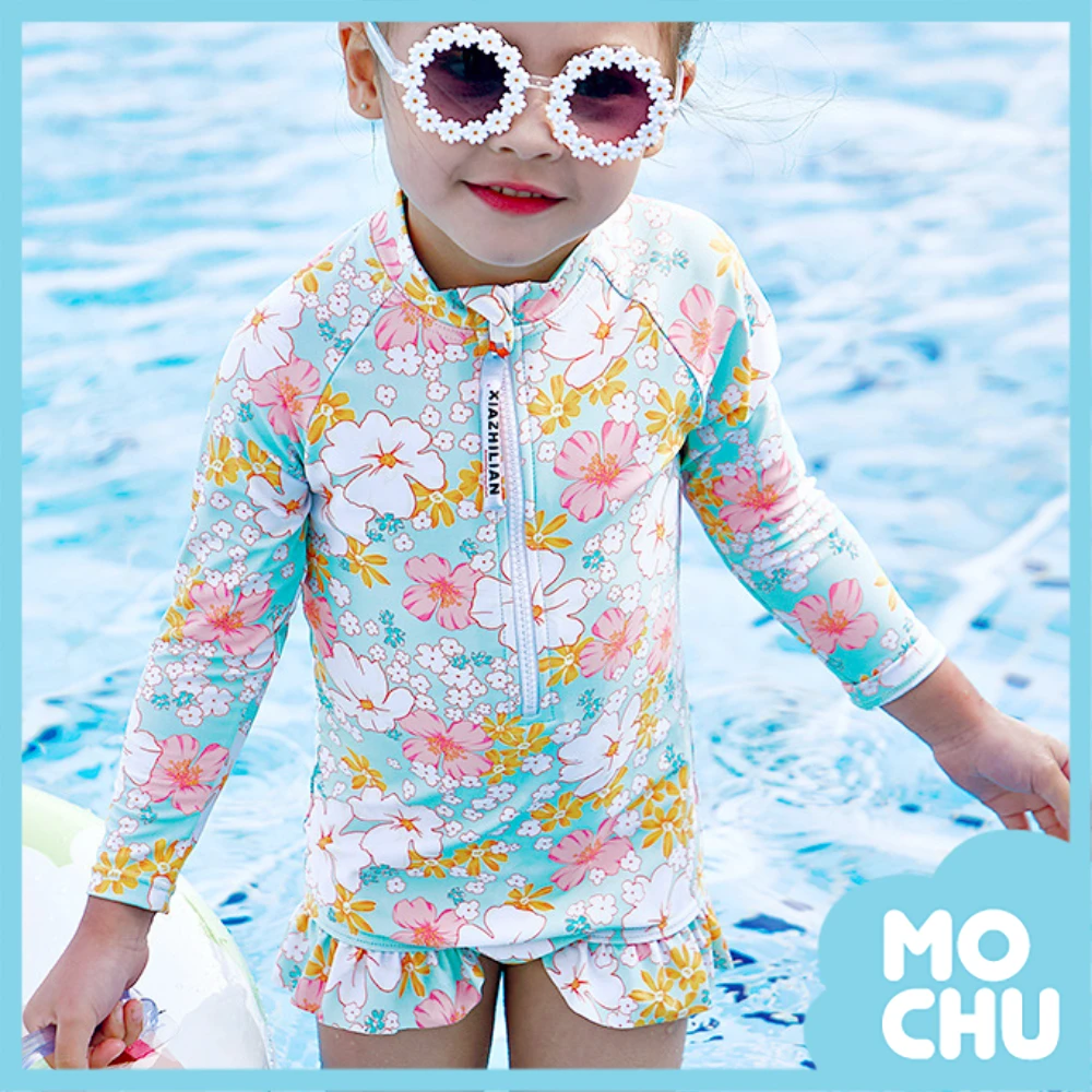 扶桑花長袖連身泳衣+泳帽