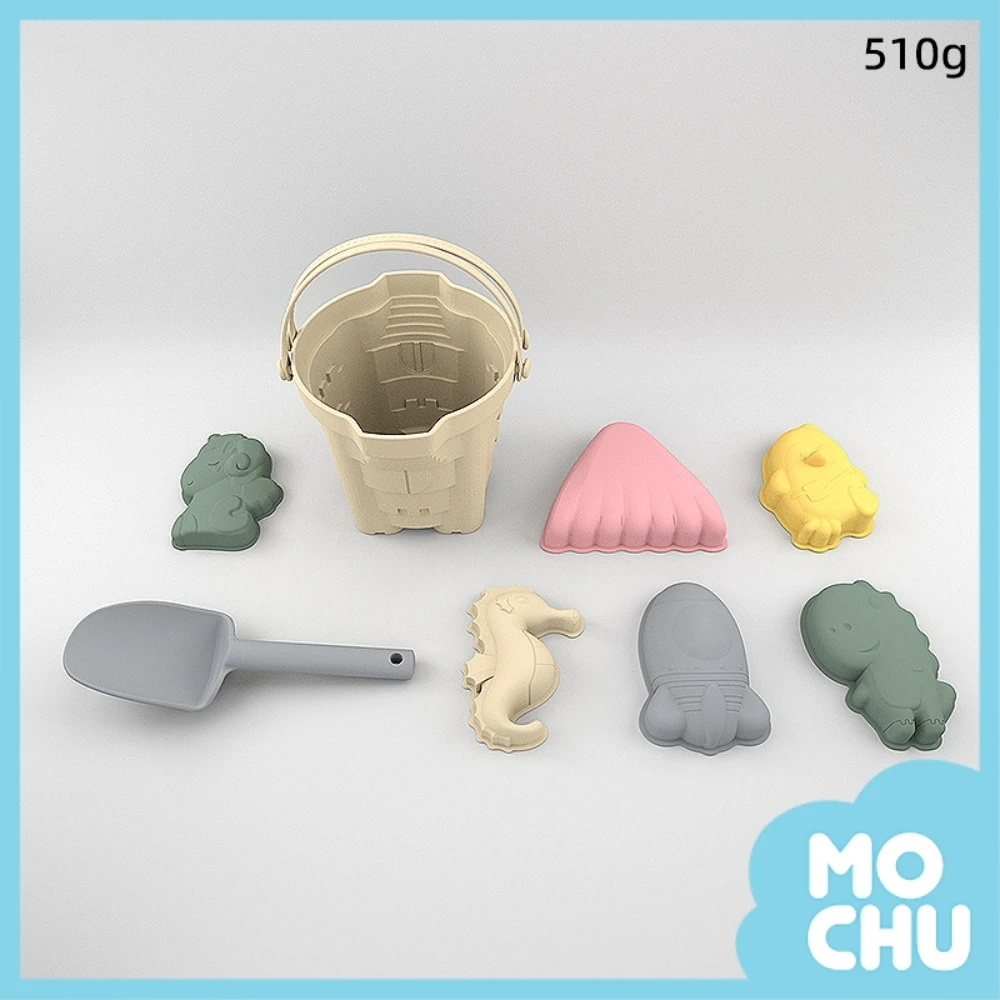 手提桶沙灘玩具八件組套裝(六色)
