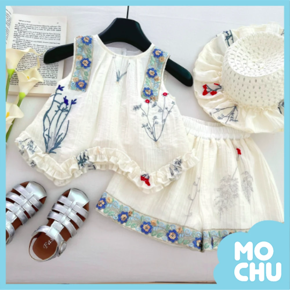 珠花刺繡無袖套裝(送帽子)