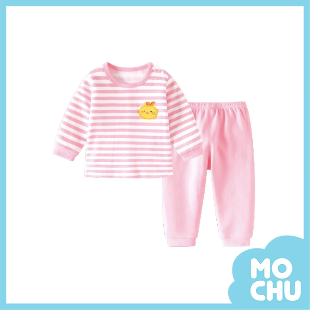 粉色條紋鴨長袖家居服套裝