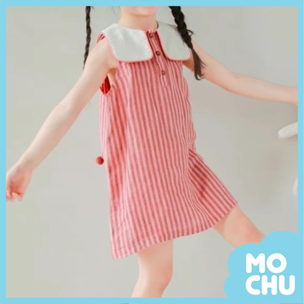 細條紋娃娃領無袖連身裙(二色)