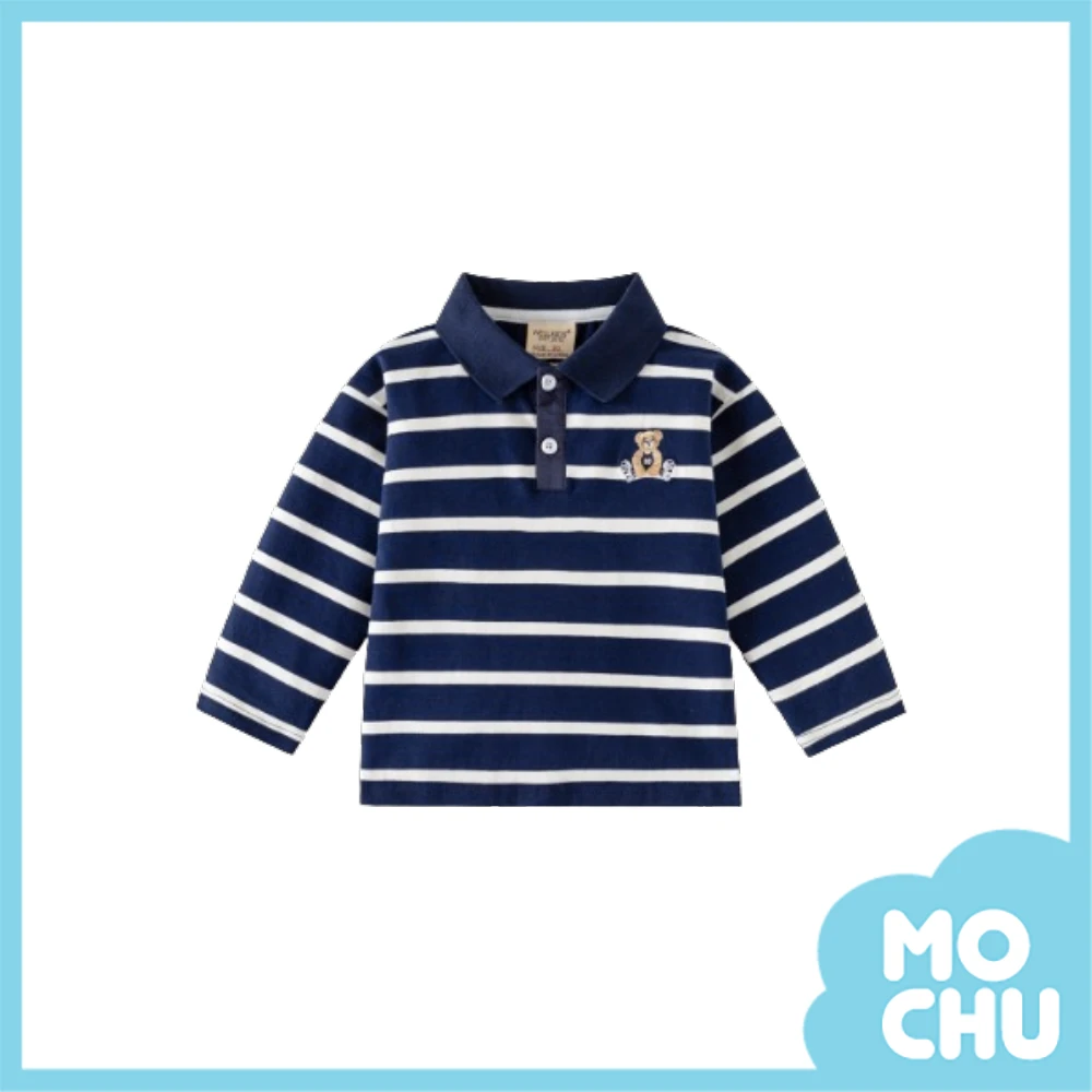 小熊刺繡條紋polo上衣(二色)