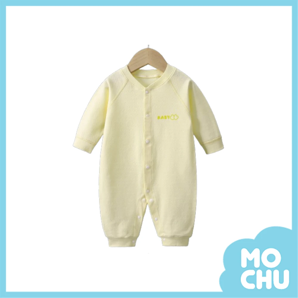 baby字母素面前開長袖連身衣(五色)