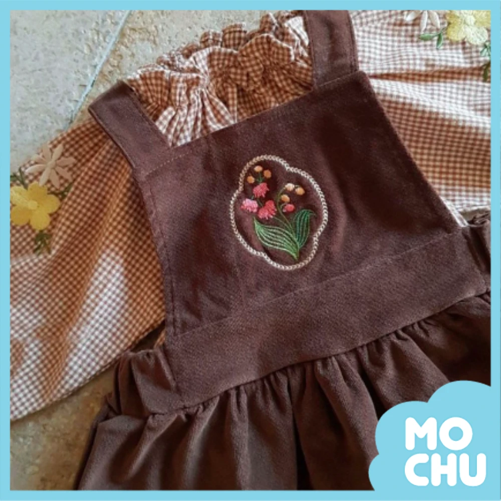 刺繡花圖騰背帶連衣裙(二色）