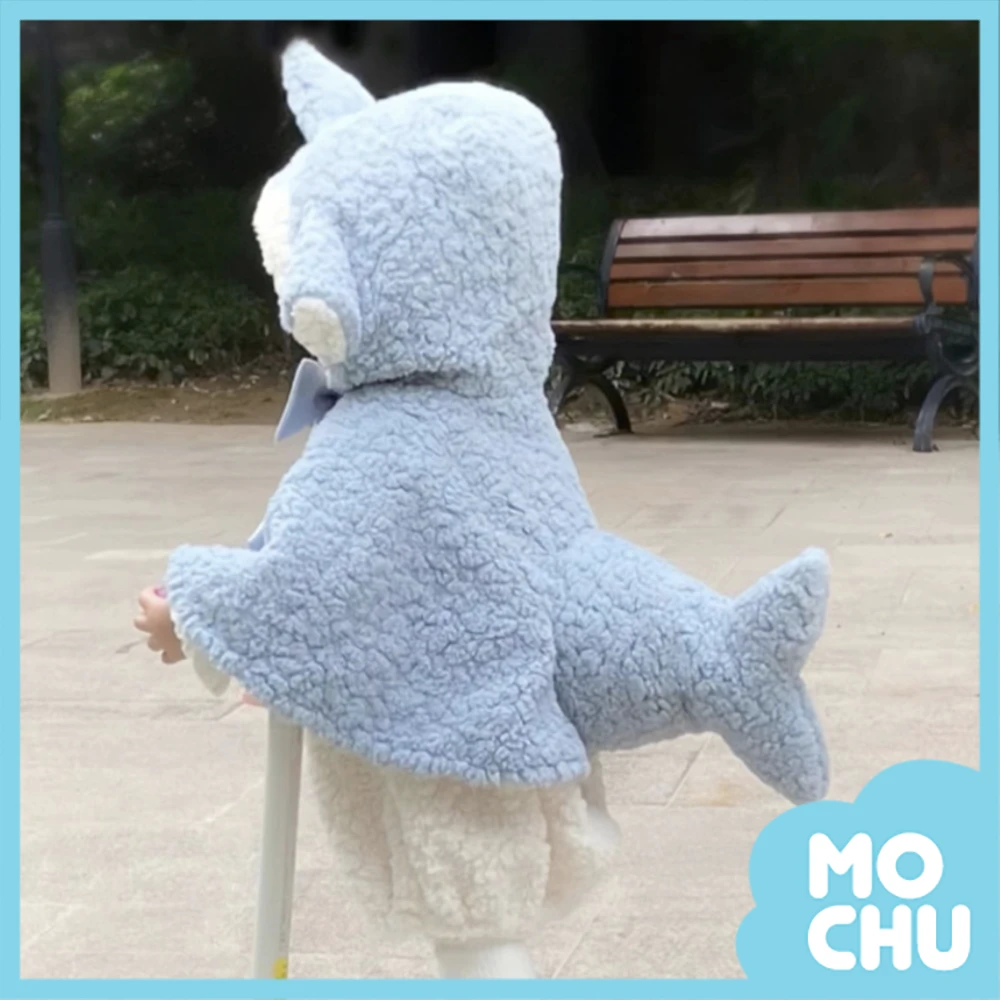 立體小鯊魚絨絨披風