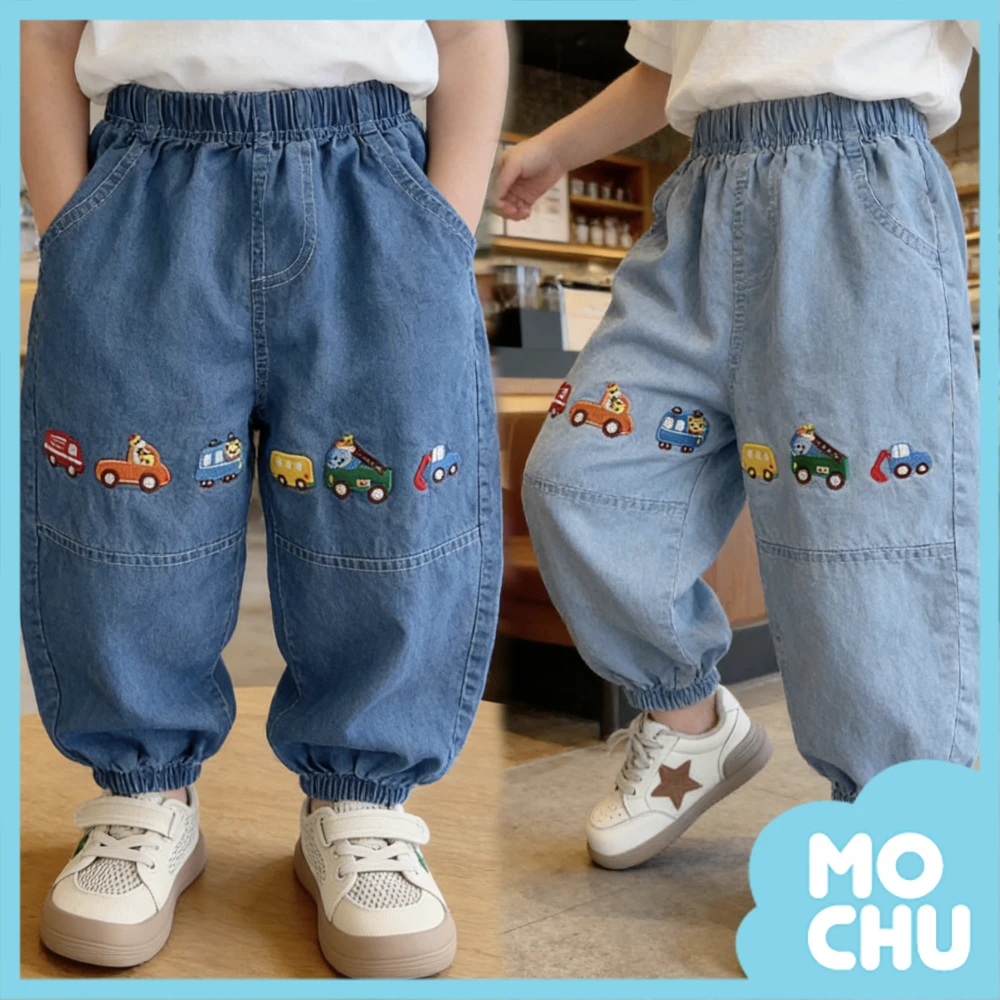 刺繡車車牛仔天絲防蚊褲(兩色)