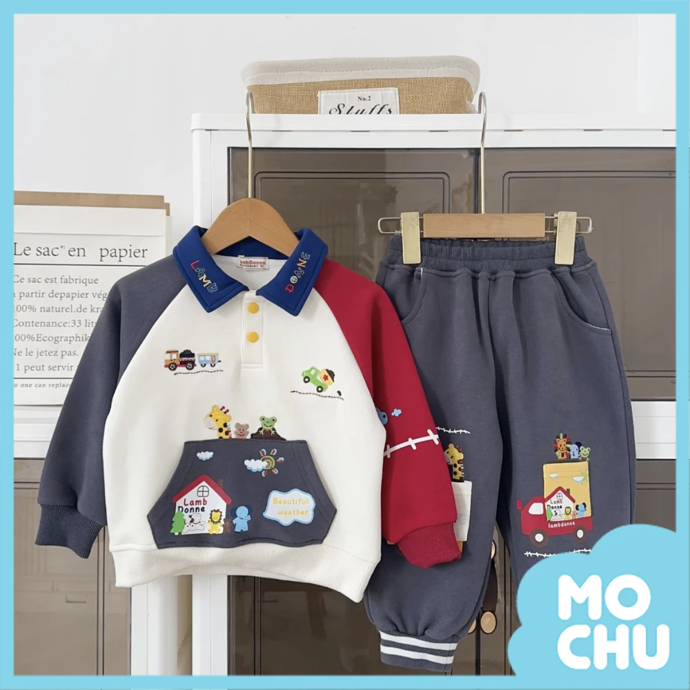 動物家族刺繡長袖套裝(兩色)