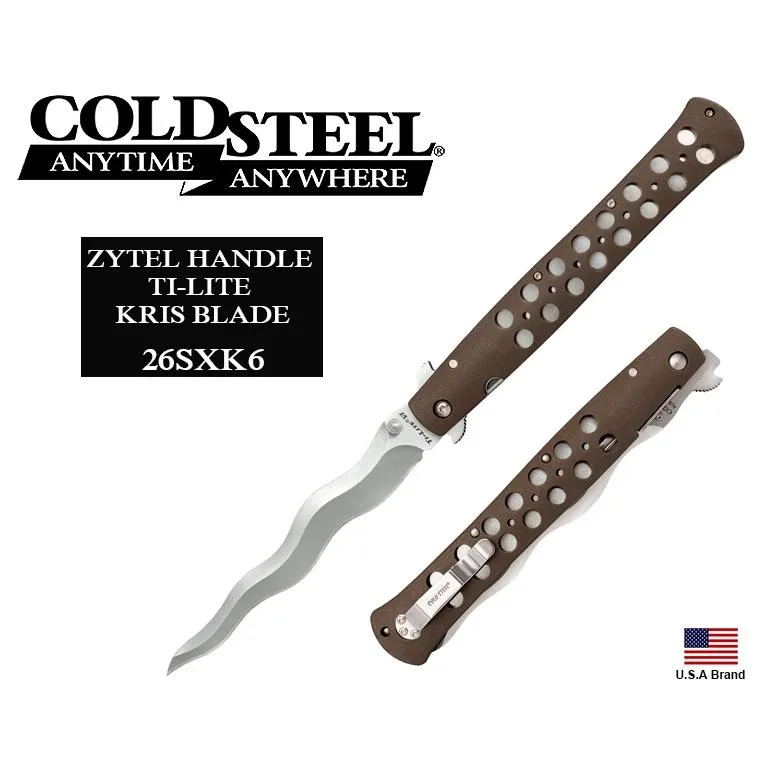美國Cold Steel冷鋼折刀6吋TI-LITE KRIS彎曲刃(平刃)AUS10A不銹鋼【CS26SXK6】