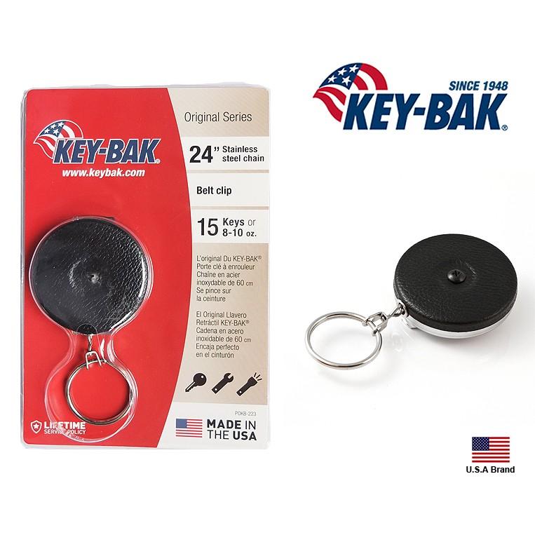 KEY-BAK美國原始系列24吋<不銹鋼鍊>伸縮線鑰匙圈附背夾,可搭載10隻鑰匙(黑色)【KB0005-013】