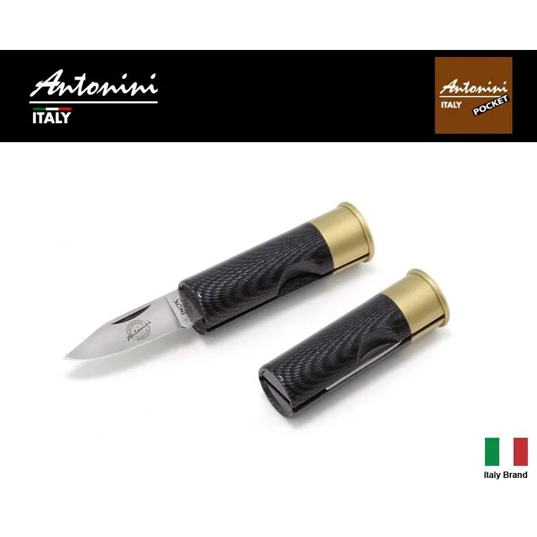 義大利 Antonini Knives 67mm CARTRDIGE子彈造型折刀(碳纖維水印柄)【ANT1301/FC】