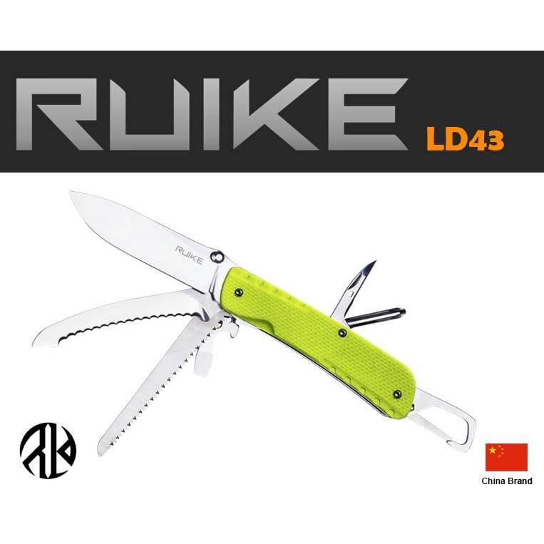 中國Ruike折刀(主刀鎖定)救援15用多功能瑞士刀12C27不銹鋼G10握柄附背夾【RULD43】