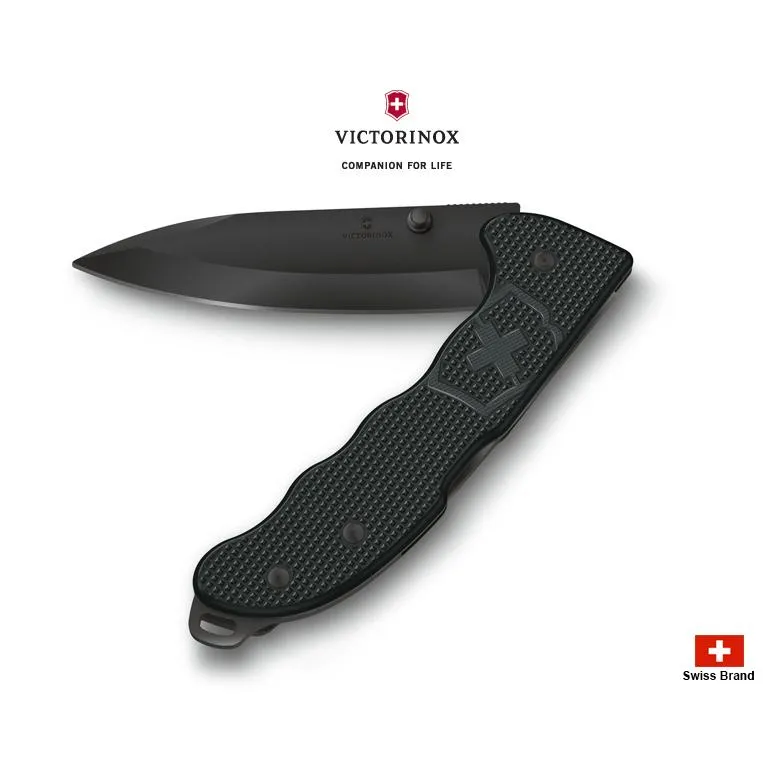 Victorinox瑞士維氏136mm Evoke系列推刀柱瑞士刀黑色鋁合金握柄黑色刀刃0.9415.DS23