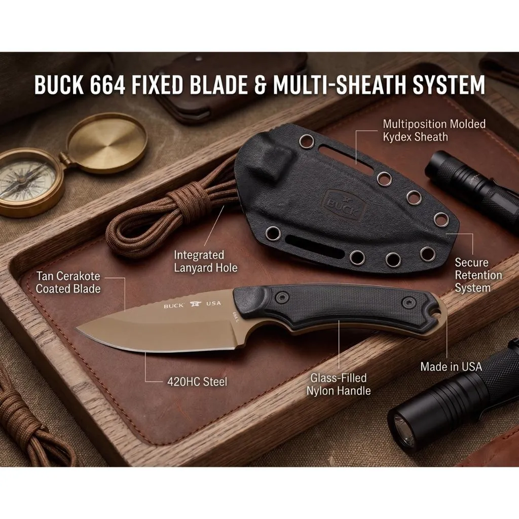 Buck美國巴克刀具Alpha Hunter古銅色陶瓷塗層420HC鋼附刀鞘與腰掛模組扣具0664BKS1-B