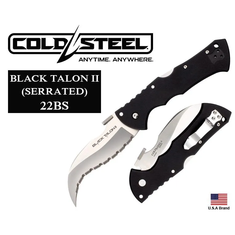 美國Cold Steel冷鋼折刀Black Talon 2全鋸齒鳥嘴型S35VN粉末鋼G10柄 CS22BS