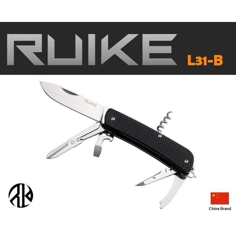 中國Ruike折刀18用多功能瑞士刀12C27不銹鋼G10握柄附背夾【RUL31-B】