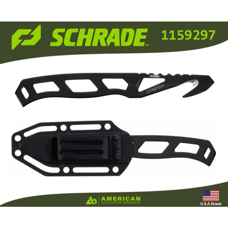美國Schrade Extraction Rescue Hook救援鉤割繩刀破窗錐AUS-8鋼附硬鞘SCH1159297