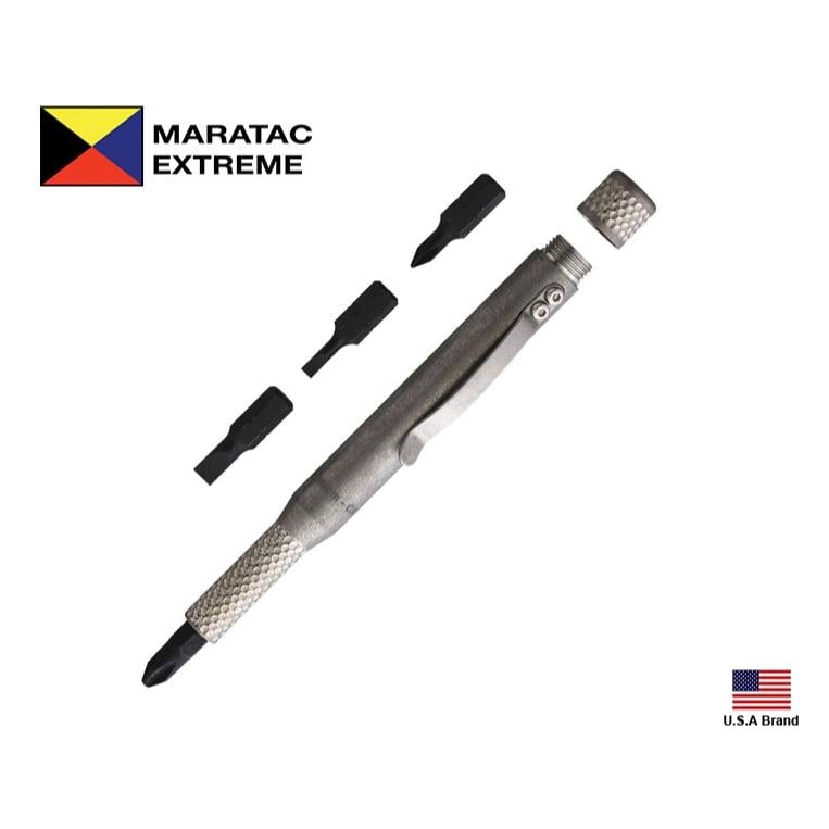 美國Maratac Extreme Titanium Pen Driver鈦製背夾式筆型套筒附4起子頭【MAR076】
