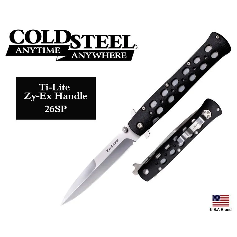 美國Cold Steel冷鋼折刀4吋Ti-Lite日本AUS-8A鋼黑色Zytel柄【CS26SP】