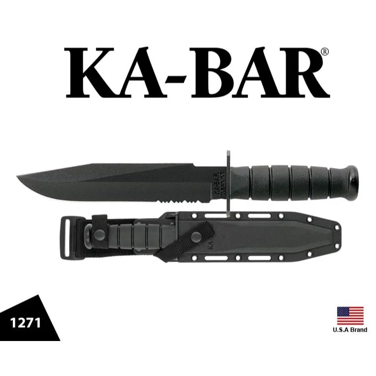 美國Ka-Bar直刀1271半齒刃Fighter戰鬥機1095高碳鋼Kraton握柄附刀鞘 KA1271